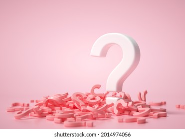 Question mark symbol, Big White Question mark on pink background. 3d render illustration