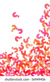 question marks of different colors drawn on a white background