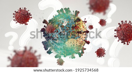 question marks and planet earth and virus cells 3d-illustration. elements of this image furnished by NASA