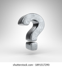 Question Symbol On White Background. Gun Metal 3D Rendered Sign With Rough Metal Texture.