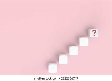 Questions Mark word in cube block on pink background. FAQ Answer, QA. Copy space. 3D rendering