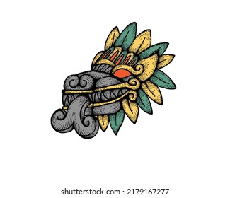 Quetzalcoatl Head Aztec Statue Mythology Aztec Stock Illustration ...