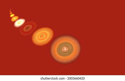 Queue line of discs floating in red space. Simple and minimal retro style cover. Music and sound abstract 3d digital representation. 