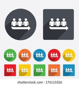 Queue Sign Icon. Long Turn Symbol. Circles And Rounded Squares 12 Buttons.