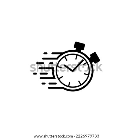 Quick time logo, fast deadline. Fast flying time, round clock icon isolated on white background