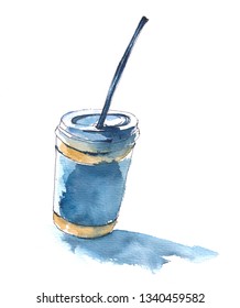 A quick watercolor sketch cap and drink