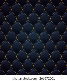 Quilted seamless pattern  Black color  Golden metallic stitching textile 