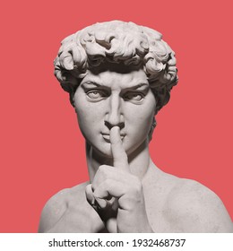 Quite please sign hand gesture David sculpture, stay silent, top secret. 3d rendering - Shutterstock ID 1932468737