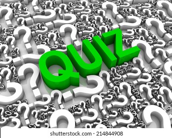 Quiz 3D text surrounded by question marks. Part of a series.