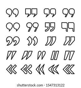 Quotation Mark Icon Set, Outline, Linear Quote Marks Collection.