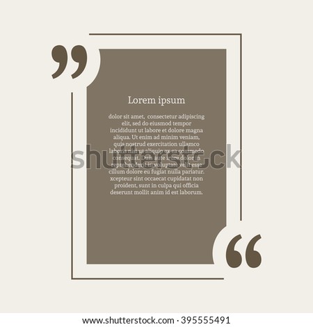 Quotation mark speech bubble. Empty quote blank citation template. Rectangle design element for business card, paper sheet, information, note, message, motivation, comment. Raster copy of vector file.