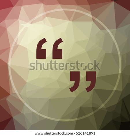Quotation marks icon. Quotation marks website button on khaki low poly background.