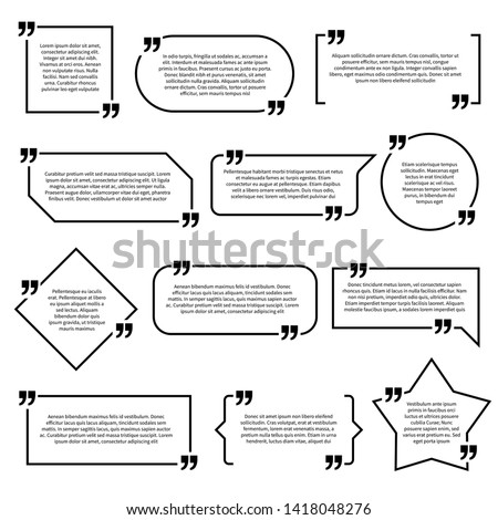 Quote boxes. Frames paragraph quotes quotation bubble label parentheses border outline reference text box remark sentence banner flat templates