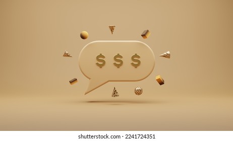 Quote dollar message frame 3D rendered background, Chat box in social network and messenger.