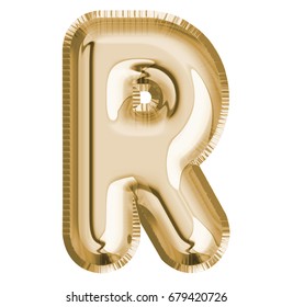 R Letter Alphabet, Font Balloon Made Of Realistic 3d Gold Helium Balloon With Clipping Path Ready To Use. Illustration Design For Your Unique Collection Of Balloon Alphabet.