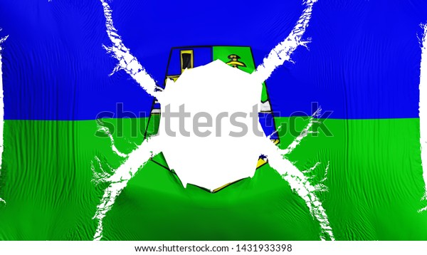 Rabat city, capital of Morocco flag with a\
hole, white background, 3d\
rendering