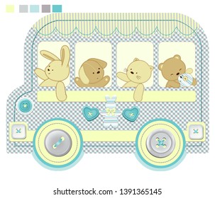 Rabbit Cat Dog Bear Toys Ride The Bus