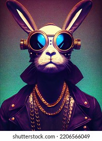 Rabbit In Glasses Gangsta Pose NFT Digital Art, Concept Art, 3D Render