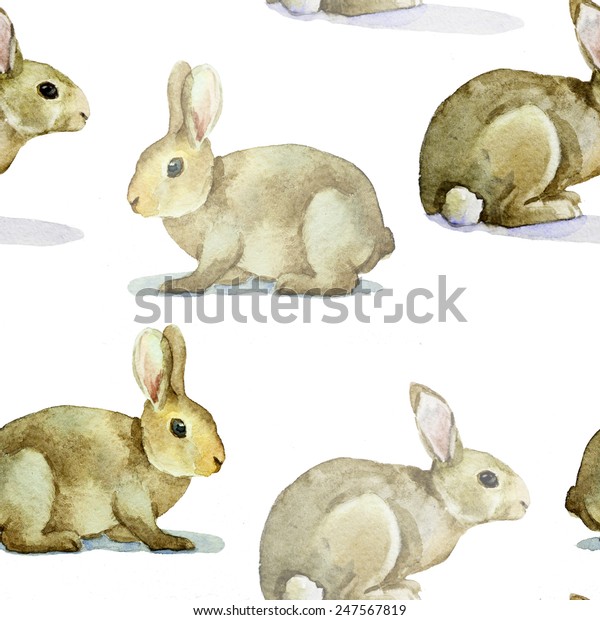Rabbit Hare Pattern Watercolor Background Wallpaper のイラスト素材