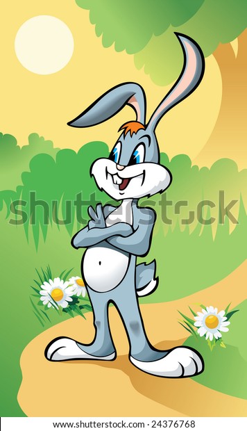 Rabbit On Forest Path Cartoon Illustration Stock Illustration 24376768