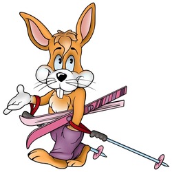 Rabbit Skier - Cartoon Illustration