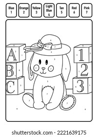 Rabbit Stuffed Animal Color By Number Coloring Worksheet for Ages 4  7