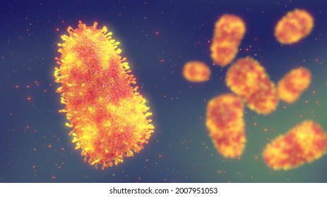 Rabies is a viral disease of the nervous system that causes deadly brain inflammation, 3d Illustration of Rabies virus causing infection.	
