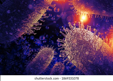 Rabies Virus Microscopic Cell Infection Extreme Closeup 3D Illustration