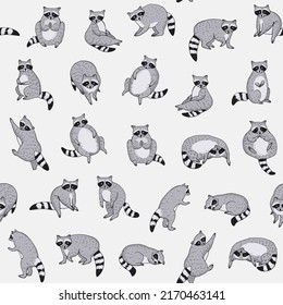 Raccoon Funny Animal Seamless Pattern