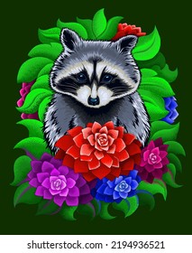 Raccoon. A Good Being Makes A Gift From A Pure Heart.