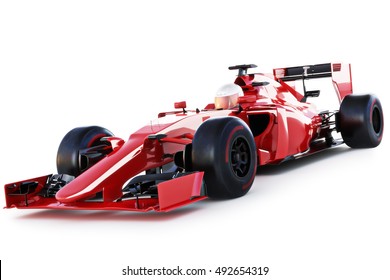 Race car and driver angled view on a white isolated background. 3d rendering