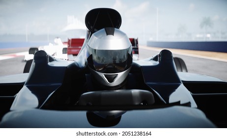 Race Car And Racer. Very Fast Driving. Succes Concept. 3d Rendering.