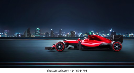 Race Car Racing At High Speed With Motion Blur On The Background. 3D Rendering