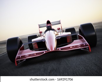 Race Car Racing On A Track Front View With Motion Blur