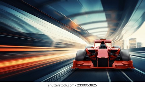Race car racing on a track with speeding motion blur. 3D Renderi