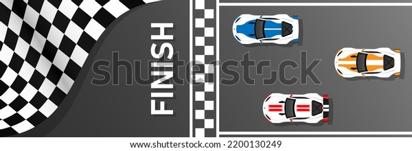 Race\
cars on finish line. Sport background\
illustration