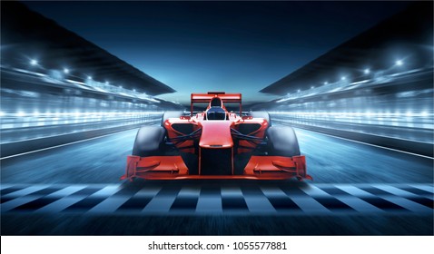 Race driver pass the finishing point and motion blur backgroud. 3D rendering
