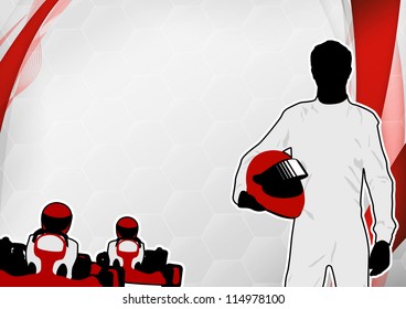 Race Poster: Man And Gokart Background With Space