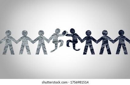 Race Relations Concept As Black And White Diverse Cultures Uniting Together As A Racial Harmony And Respect Or Diversity Partnership Concept In A 3D Illustration Style.