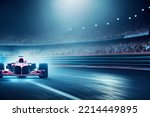 Racer on a racing car passes the track. Motor sports competitive team racing. Motion blur background. 3d render
