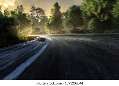 Racetrack in the sunset with motion blur (3D Rendering)