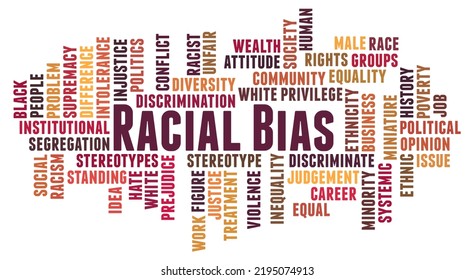 Racial Bias Word Cloud Concept On White Background.  