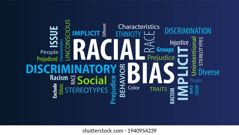 Racial Bias Word Cloud On A Blue Background