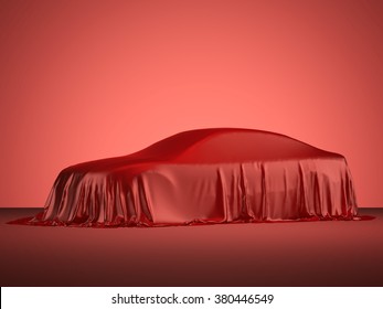 Racing car covered with red cloth