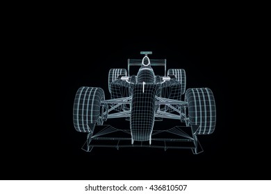 Racing Car Hologram Wireframe. Nice 3D Rendering
