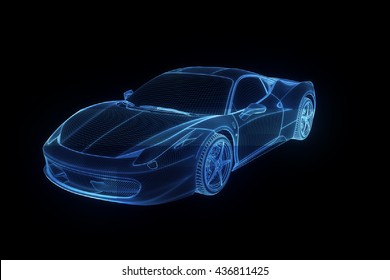 Racing Car Hologram Wireframe. Nice 3D Rendering
