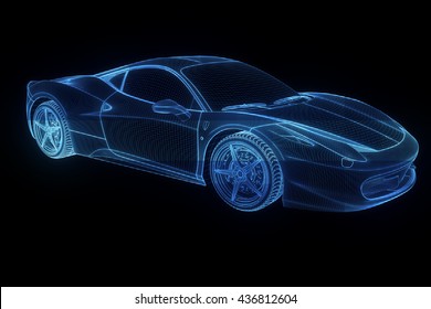 Racing Car Hologram Wireframe. Nice 3D Rendering
