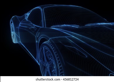 Racing Car Hologram Wireframe. Nice 3D Rendering
