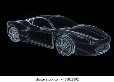 Racing Car Hologram Wireframe. Nice 3D Rendering
