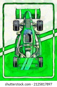 Racing Car. View From Above. Illustration. 